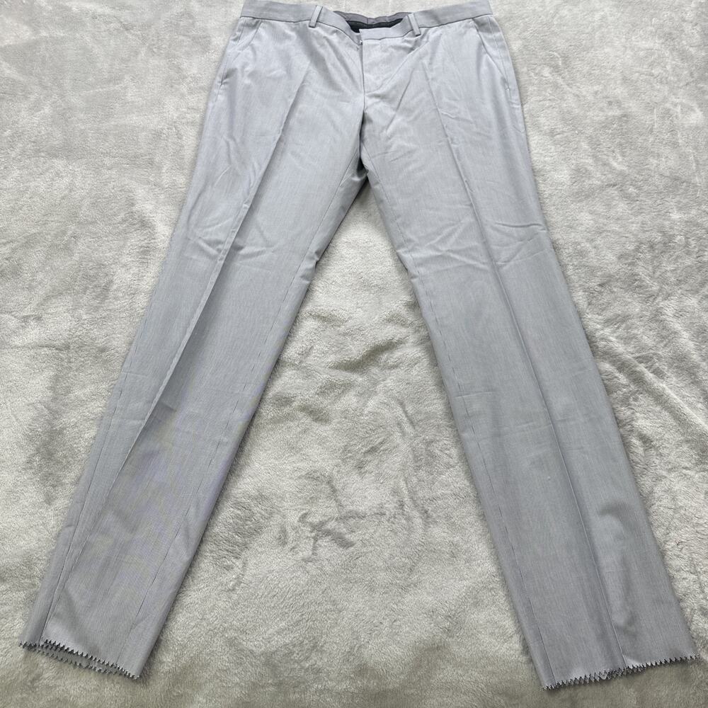Hugo Boss Dress Pants Slacks Raw Scalloped Hem Men's Size 38R Blue White Stripe